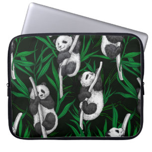 Panda cubs on dark green laptop sleeve