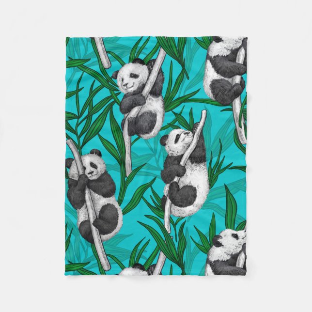 Panda cubs on turquoise fleece blanket (Front)