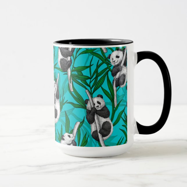 Panda cubs on turquoise mug (Right)