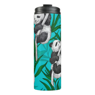 Panda cubs on turquoise thermal tumbler