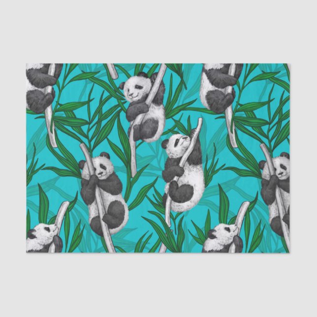 Panda cubs on turquoise tissue paper (Front)