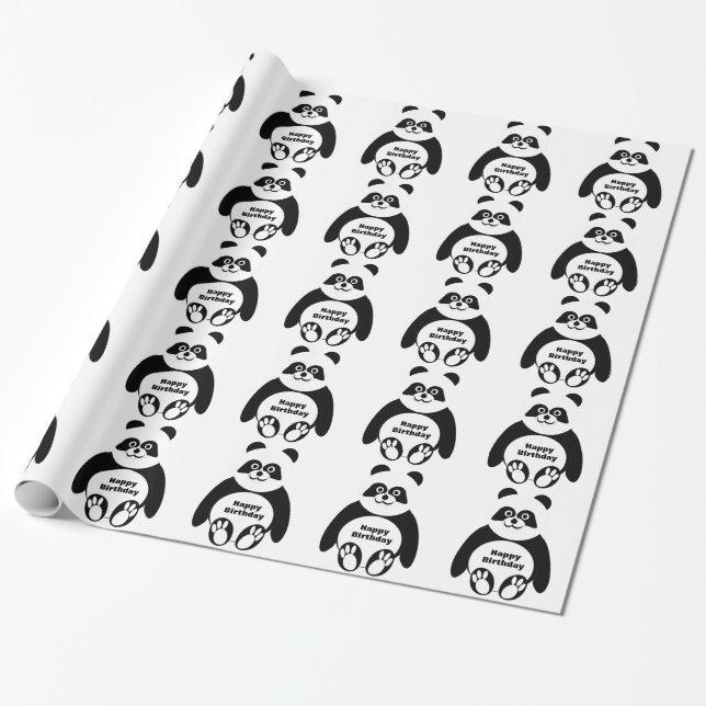 Panda Custom Birthday Wrapping Paper (Unrolled)
