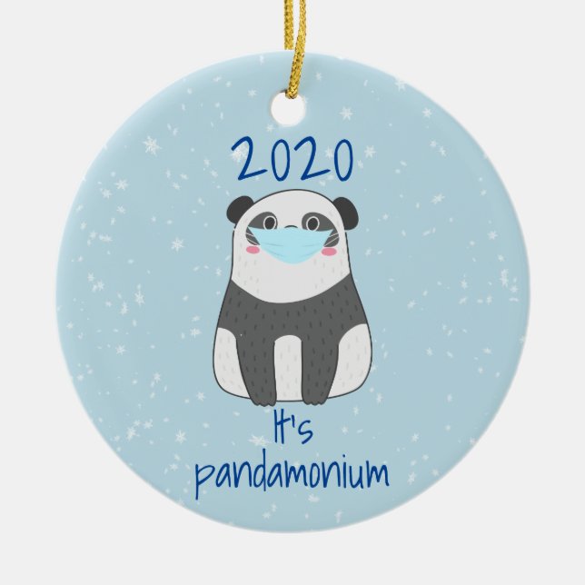 Panda Cute Christmas Face Mask 2020 Ceramic Ornament (Front)