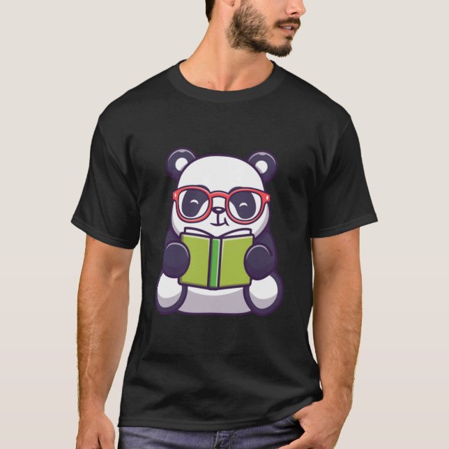 Panda Cute Panda Reading Book Cartoon  T-Shirt (Front)