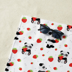 Panda cute with strawberry beach towel