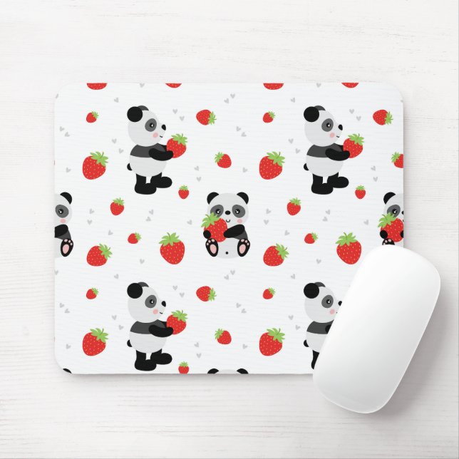 Panda cute with strawberry mouse pad (With Mouse)
