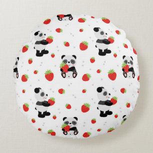 Panda cute with strawberry round cushion