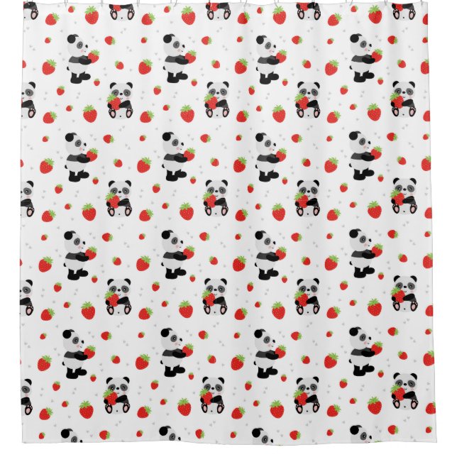 Panda cute with strawberry shower curtain (Front)