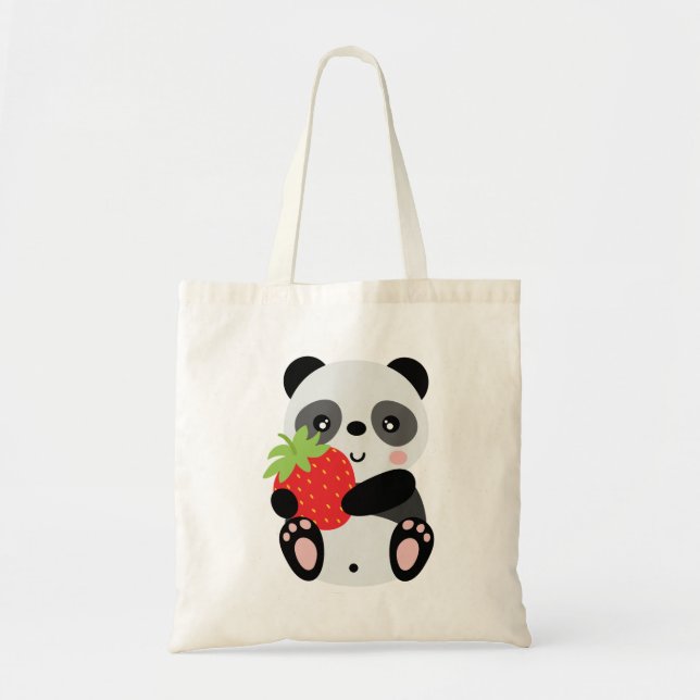 Panda cute with strawberry tote bag (Front)
