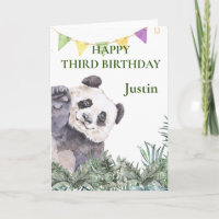 Panda Cutie Birthday Greenery Watercolor