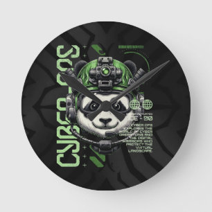 Panda Cyborg Ops – Futuristic Cybernetic Panda  Round Clock