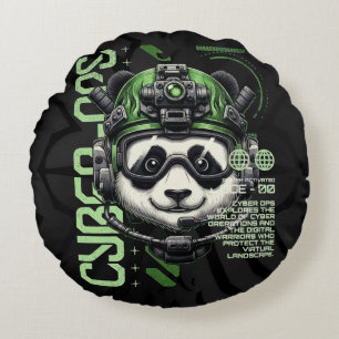 Panda Cyborg Ops – Futuristic Cybernetic Panda  Round Cushion