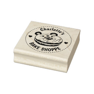 Panda Doughnut Bake Shop Logo Rubber Stamp