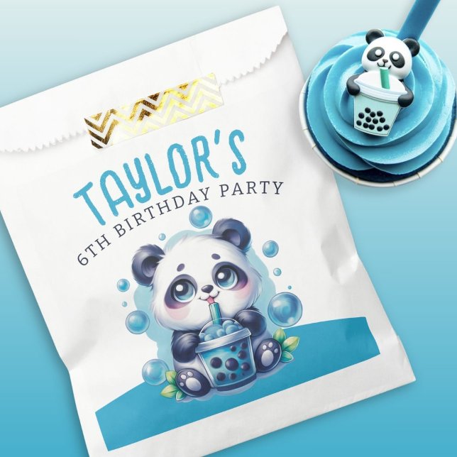 Panda Drinking Blue Boba Bubble Tea Birthday Party Favour Bag (Creator Uploaded)