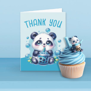 Panda Drinking Blue Boba Bubble Tea  Thank You Card