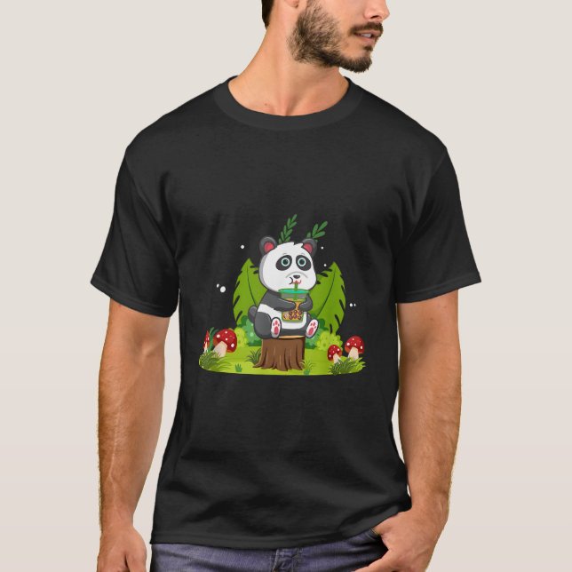 Panda Drinking Boba Tea For Junk-Food Fan T-Shirt (Front)