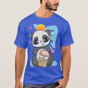 Panda Drinking Boba Vanilla Milk Tea Japanese Kanj T-Shirt