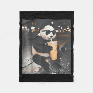 Panda drinking iced coffee funny animal meme men fleece blanket