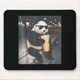 Panda drinking iced coffee funny animal meme men mouse pad