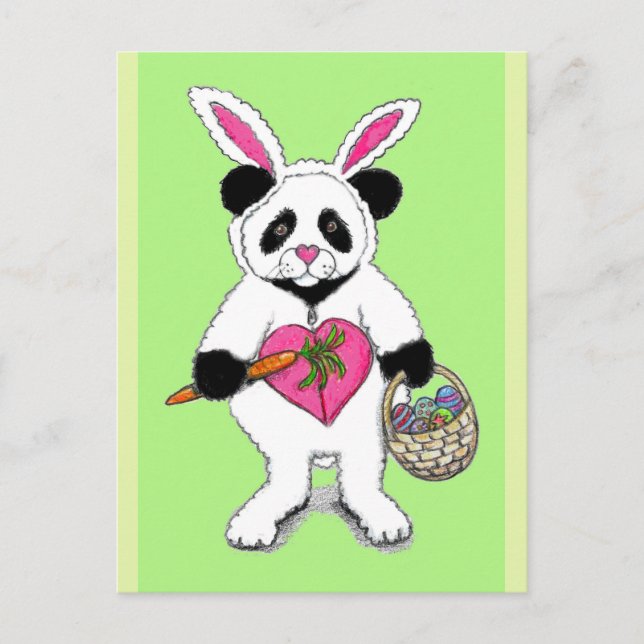 Panda Easter Bunny Drawing Postcard (Front)