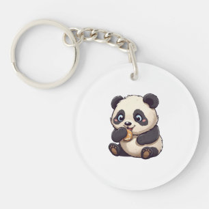 Panda eating a cookie key ring