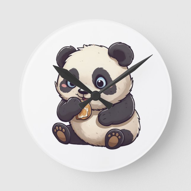 Panda eating a cookie round clock (Front)