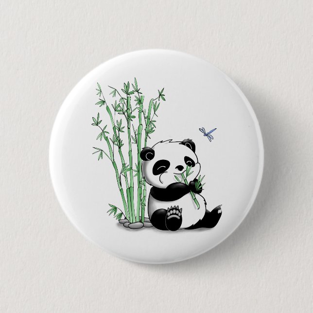 Panda Eating Bamboo 6 Cm Round Badge (Front)