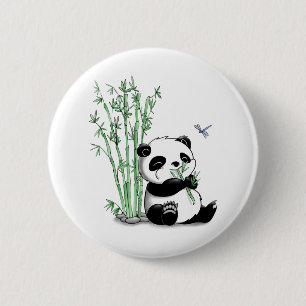 Panda Eating Bamboo 6 Cm Round Badge