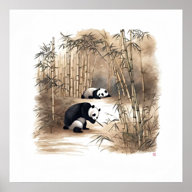 Panda Eating Bamboo - Archival Art Print (Front)