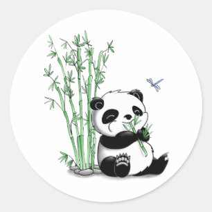 Panda Eating Bamboo Classic Round Sticker