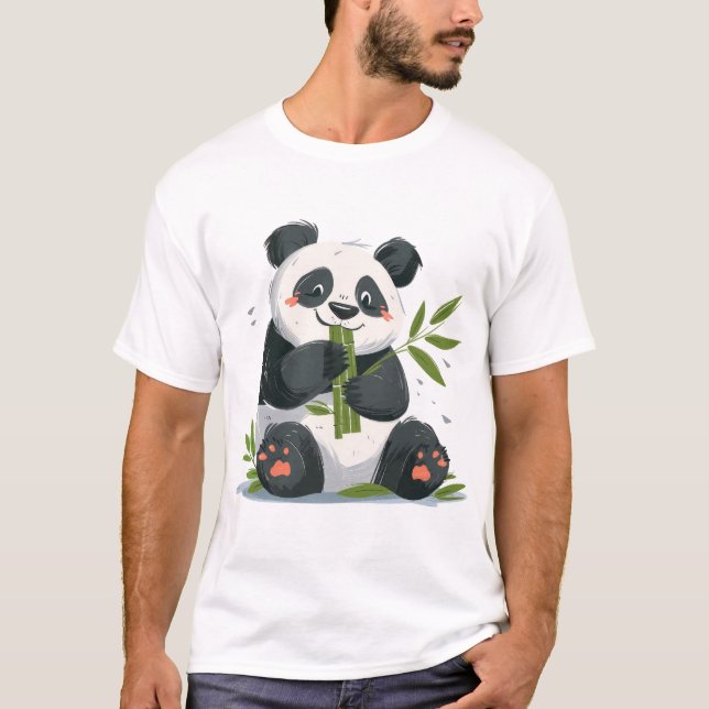 Panda Eating Bamboo – Minimalist Animal T-Shirt (Front)