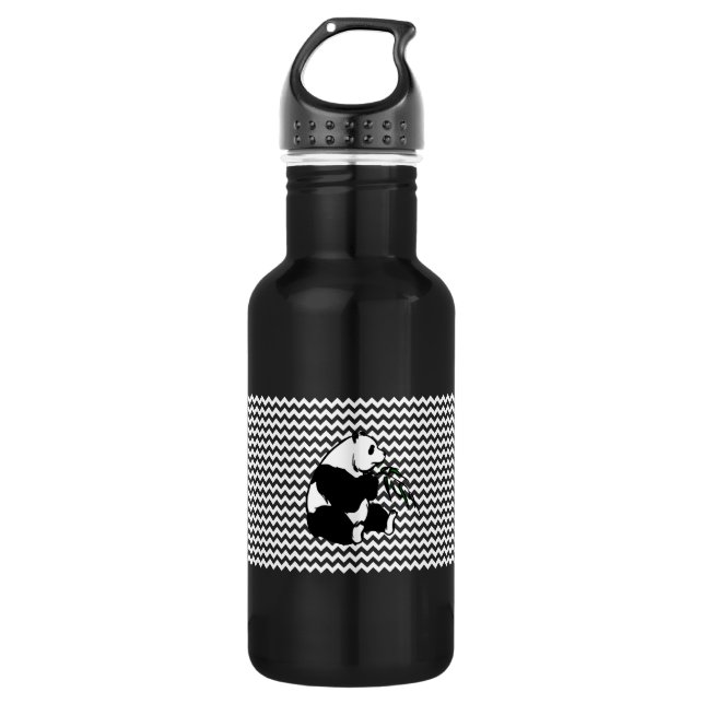 Panda Eating Bamboo on White Chevron 532 Ml Water Bottle (Front)