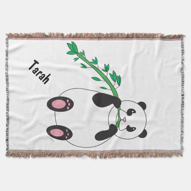 Panda Eating Bamboo Personalise Throw Blanket (Front)