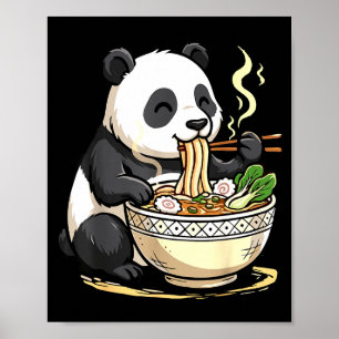 Panda Eating Funny Ramen Noodles Poster