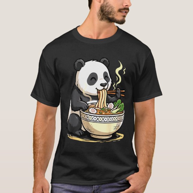 Panda Eating Funny Ramen Noodles  T-Shirt (Front)