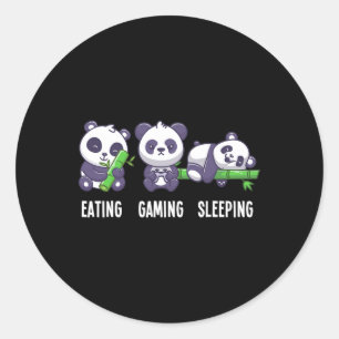 Panda Eating Gaming Sleeping For Multiplayer Game  Classic Round Sticker