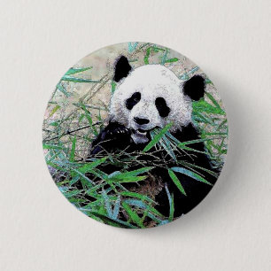 Panda Eating Leaves 6 Cm Round Badge