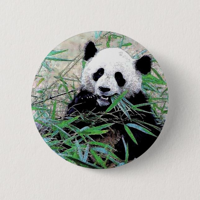 Panda Eating Leaves 6 Cm Round Badge (Front)
