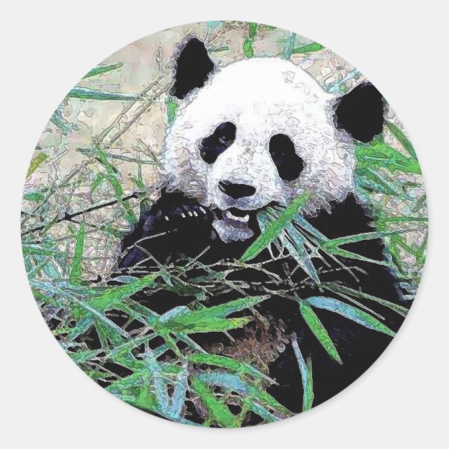 Panda Eating Leaves Classic Round Sticker (Front)