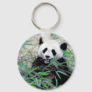 Panda Eating Leaves Key Ring