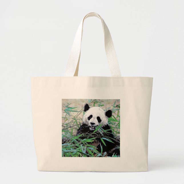 Panda Eating Leaves Large Tote Bag (Front)