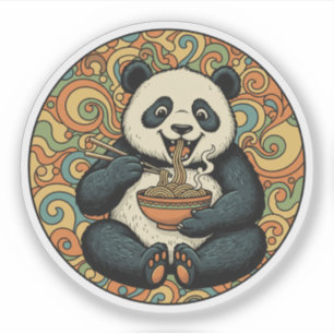 Panda Eating Noodles - Groovy Asian Food Art
