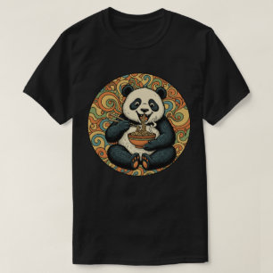 Panda Eating Noodles - Groovy Asian Food Art T-Shirt