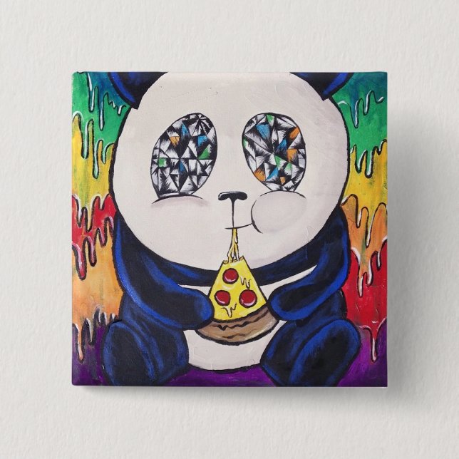 Panda Eating Pizza 15 Cm Square Badge (Front)