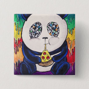 Panda Eating Pizza 15 Cm Square Badge