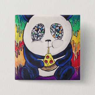 Panda Eating Pizza 15 Cm Square Badge