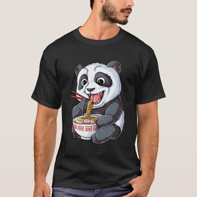 Panda Eating Ra Kawaii Giant Japanese Noodle T-Shirt (Front)