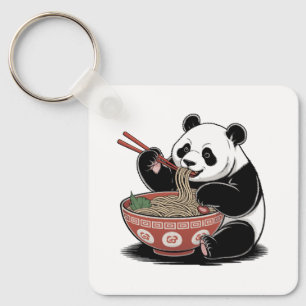 Panda Eating Ramen Japanese Retro Ukiyo-e Style Key Ring