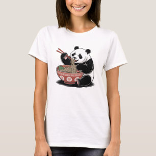 Panda Eating Ramen Japanese Retro Ukiyo-e Style T-Shirt