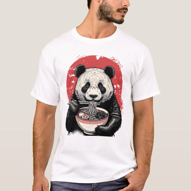 Panda Eating Ramen Vintage Japanese Art T-Shirt (Front)